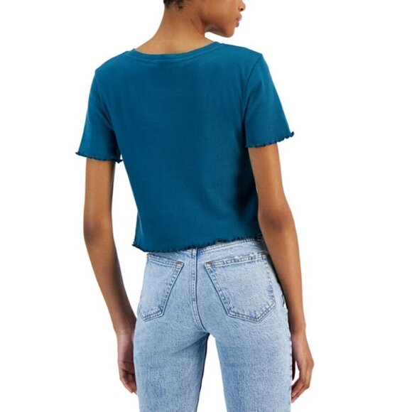 GRAYSON THREADS, THE LABEL Juniors' M Celestial Lettuce-Edge Cropped T-Shirt NWT - Picture 2 of 5